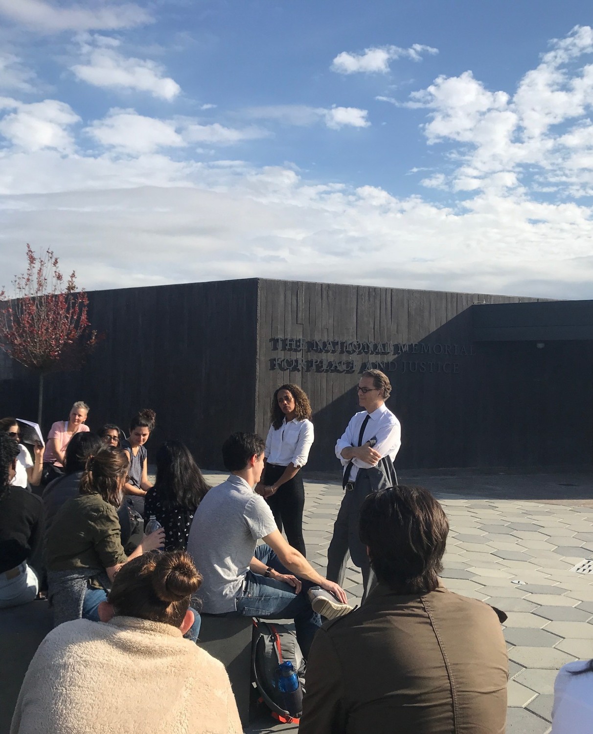 Professors Alexis Hoag and Bernard E. Harcourt with the Abolition Practicum in Montgomery, AL at the Peace and Justice Memorial, November 2019