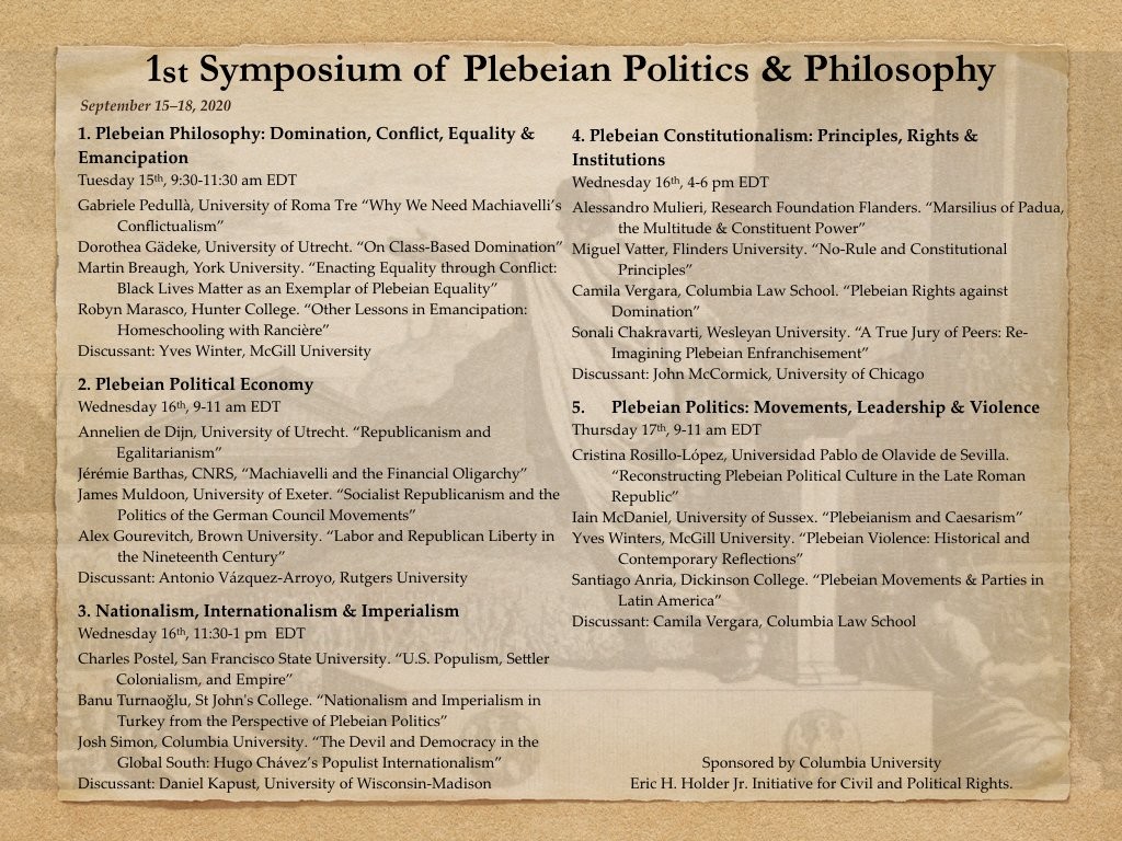 1st Symposium of Plebeian Politics & Philosophy Poster